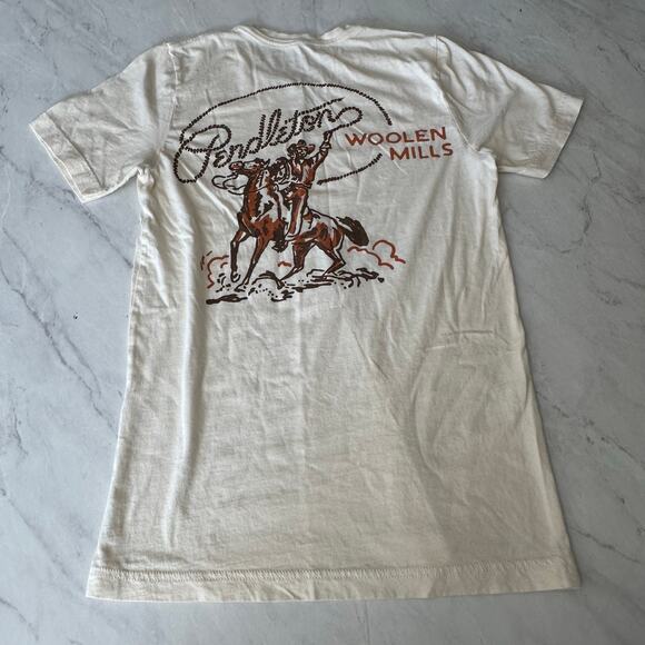 Pendleton Woolen Mills T Shirt Short Sleeve cream Cotton Blend Western Men small - Picture 5 of 10